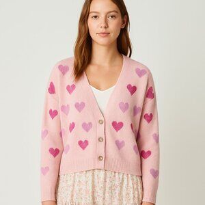 Cupcakes & Cashmere Hearts Cardigan Pink Size Medium